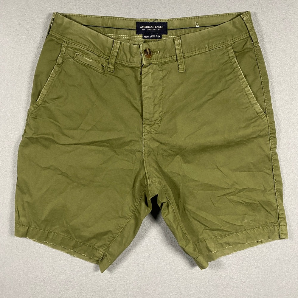 American Eagle Shorts Mens 30 Green Slim Ne(x)t Level Flex Chino Olive